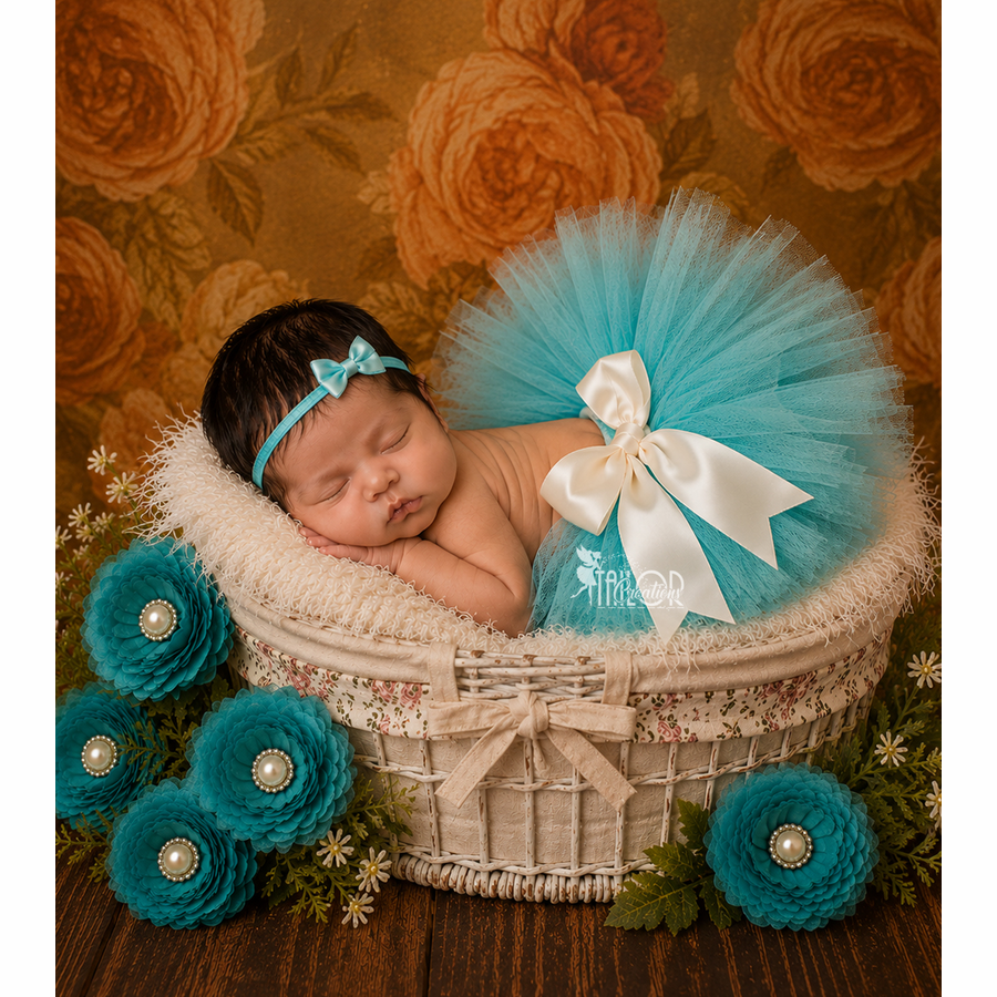 Newborn Baby Girl Teal Tutu Set Dress & Headband Set - Aqua Baby Girl Custom Tutu