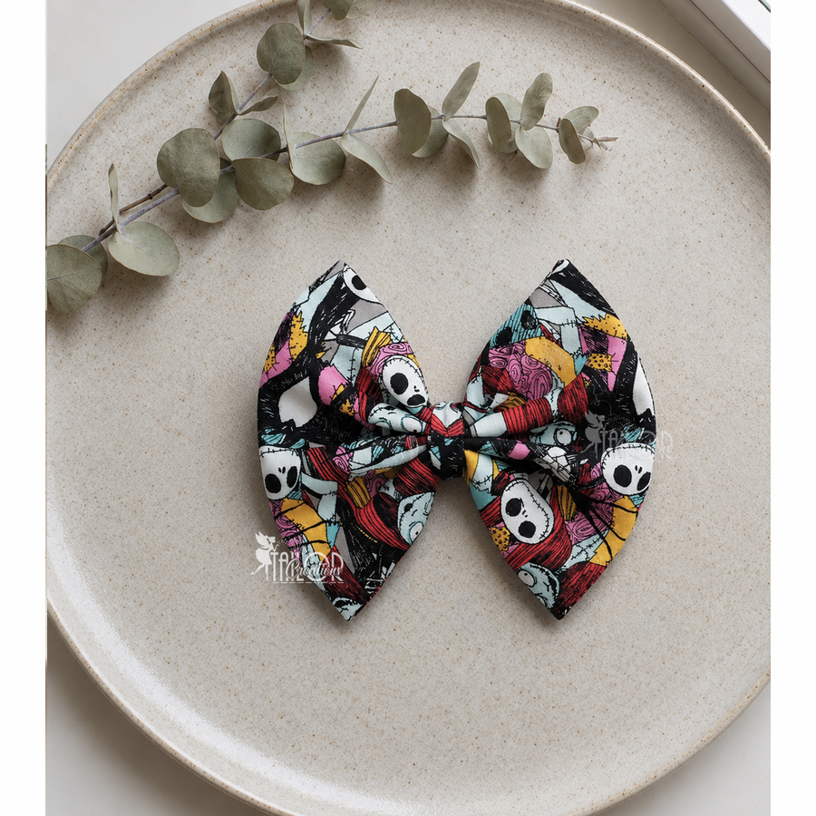 Nightmare Before Christmas Jack and Sally Fabric Hair Bow - Disney Toddler Baby Girls Bow Headband