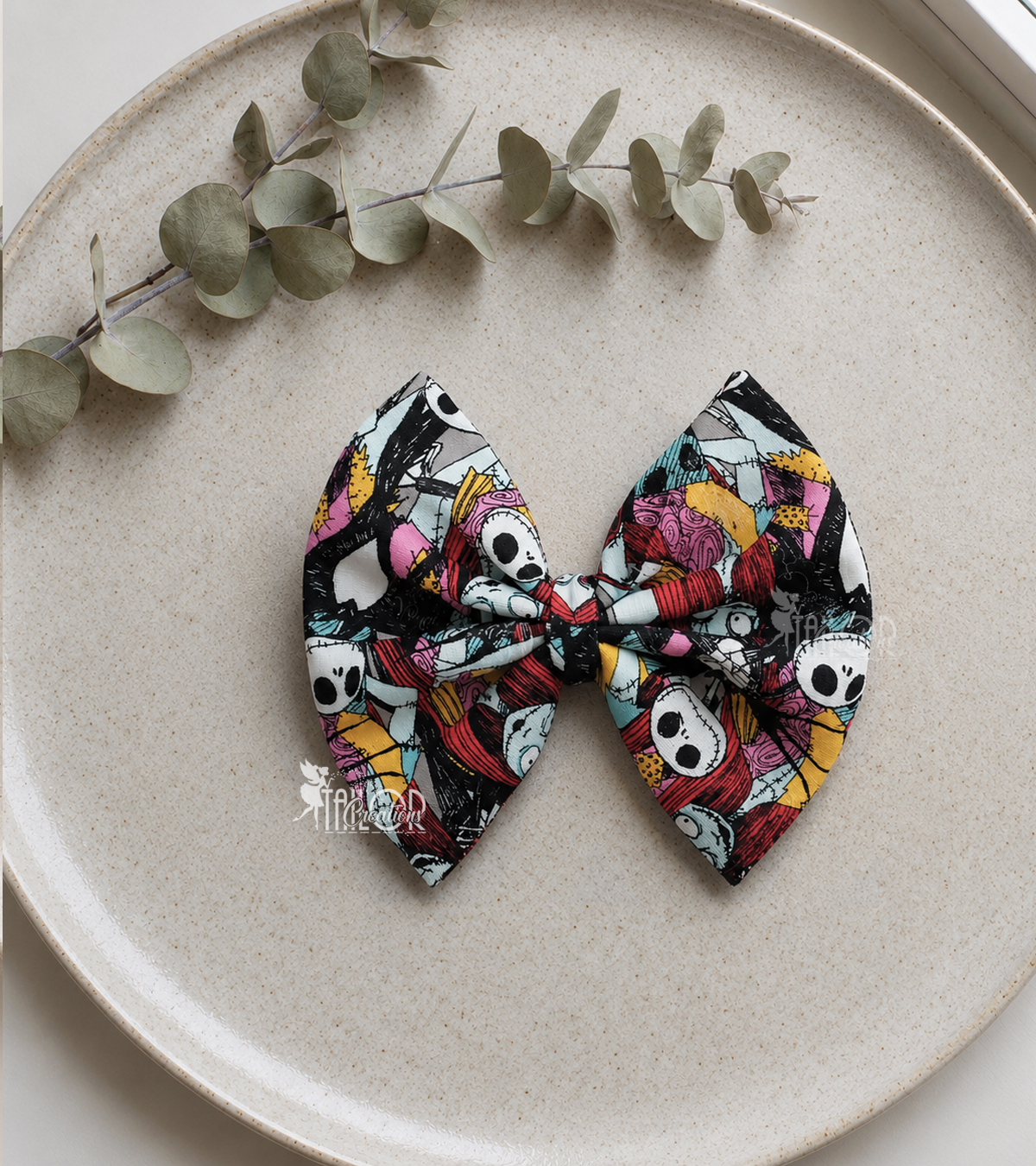 Nightmare Before Christmas Jack and Sally Fabric Hair Bow - Disney Toddler Baby Girls Bow Headband