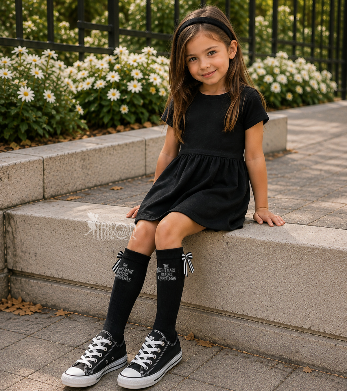 Nightmare Before Christmas Knee High Bow Socks Toddler Kids - Nightmare Before Christmas Knee High Socks, NBC Kids Socks, Toddler Jack Skellington Socks