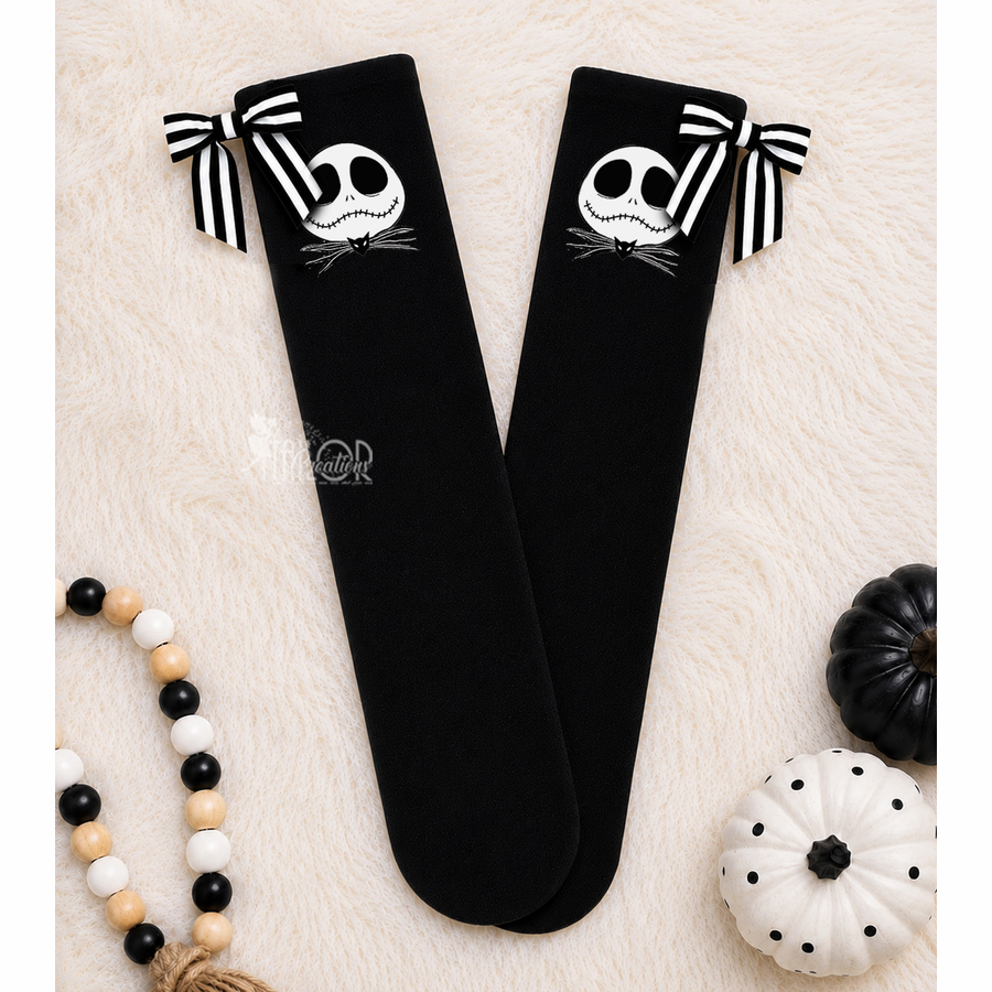 Nightmare Before Christmas Socks Knee High Bow for Kids - Jack Skellington Halloween Toddler Girl Socks