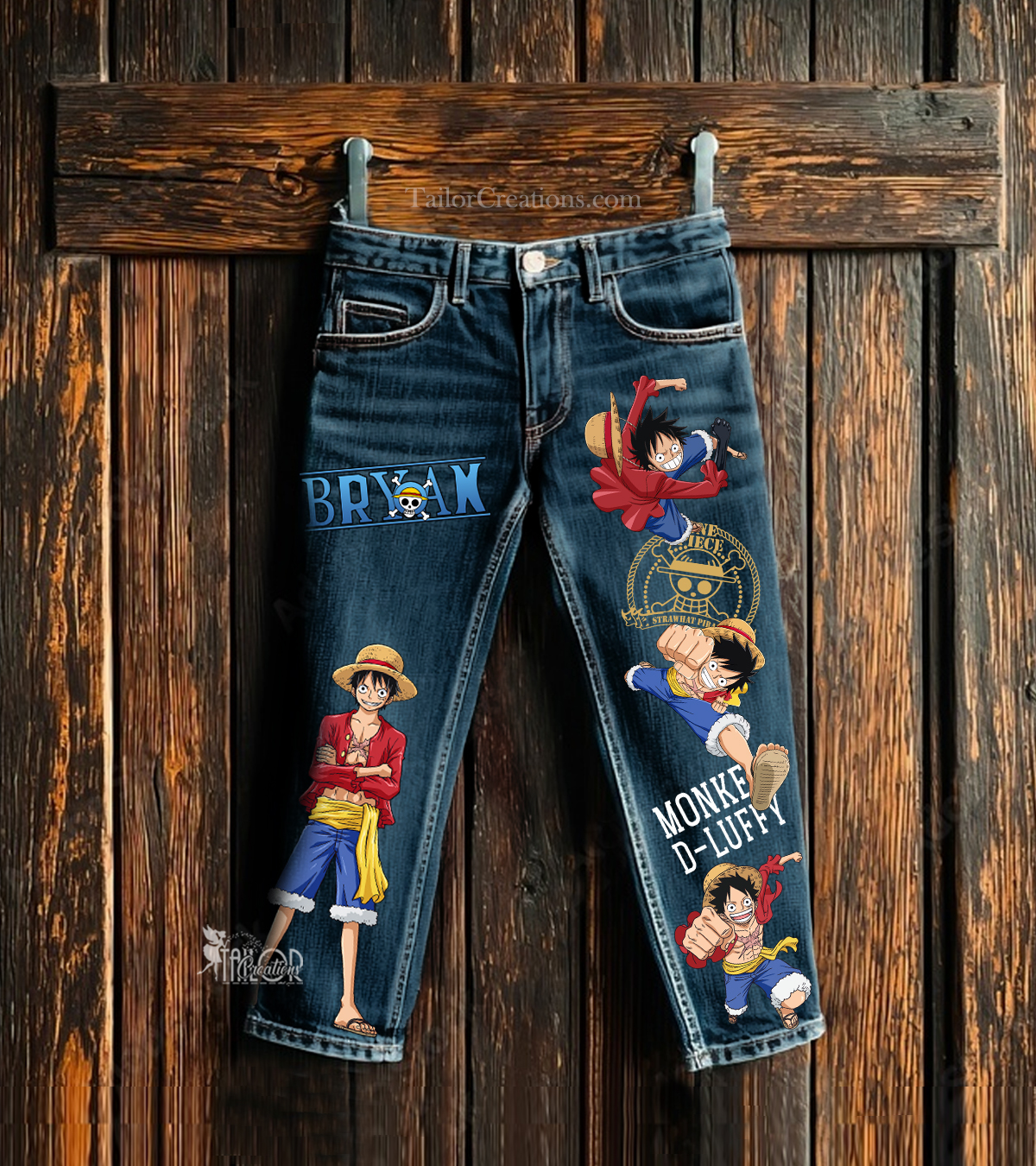 One Piece Luffy Anime Denim Jeans - Personalized Anime Denim Jeans Outfit for Kids