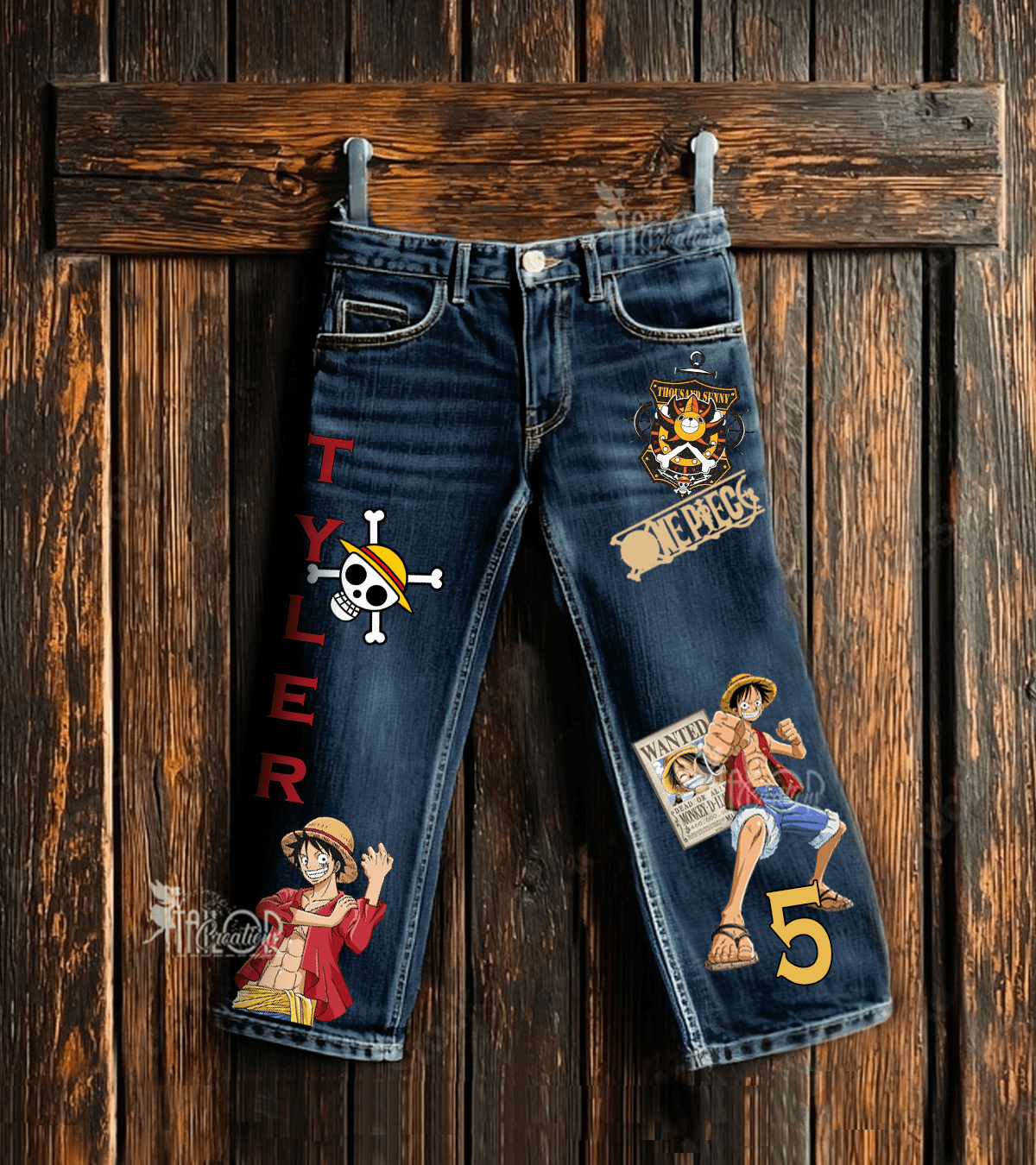 One Piece Luffy Anime Denim Jeans - Personalized Anime Denim Jeans Outfit for Kids