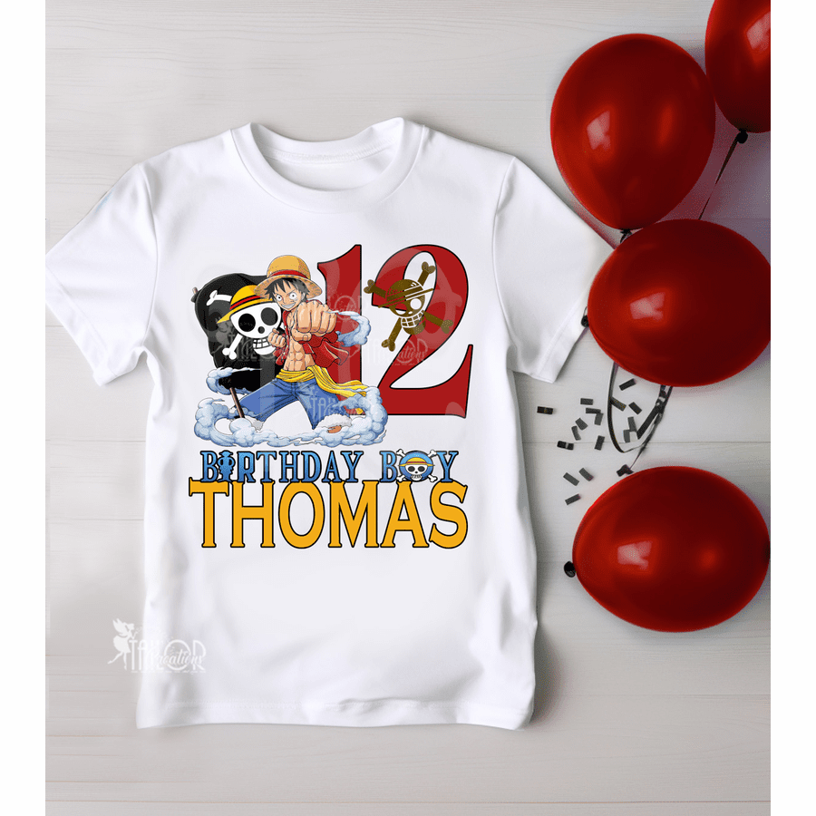 One Piece Monkey D Luffy Birthday Tee Shirt - Anime Birthday Party Outfit Boys
