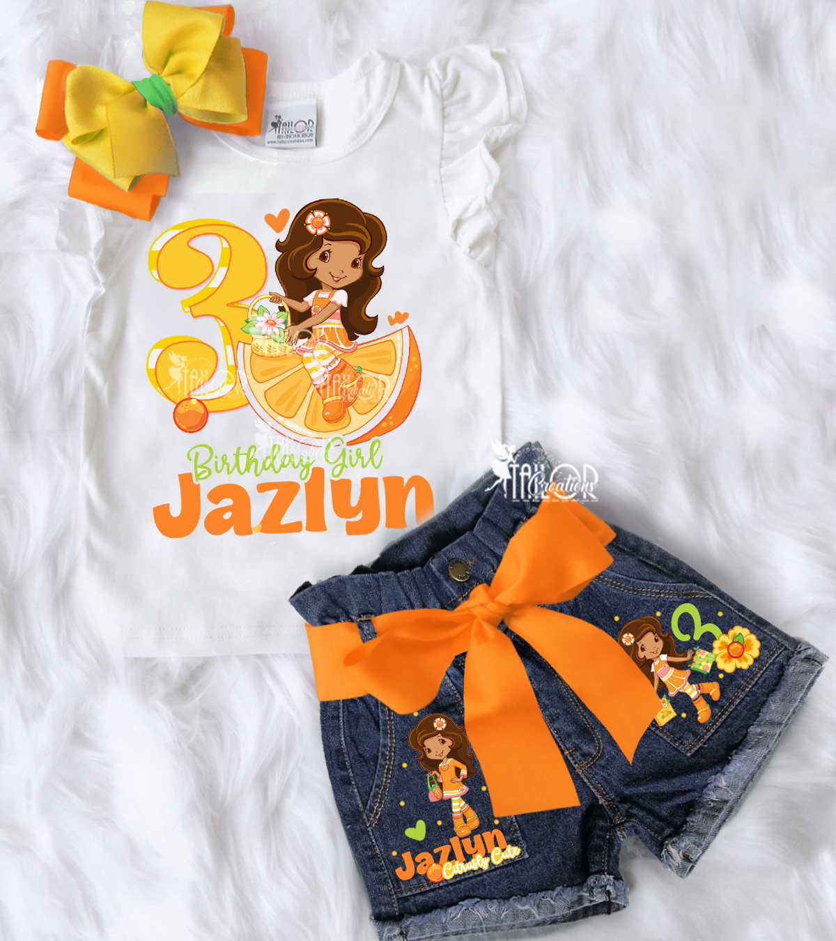 Orange Blossom Citrus Custom Birthday Party Outfit - Orange Blossom Denim Outfit Tee Shirt