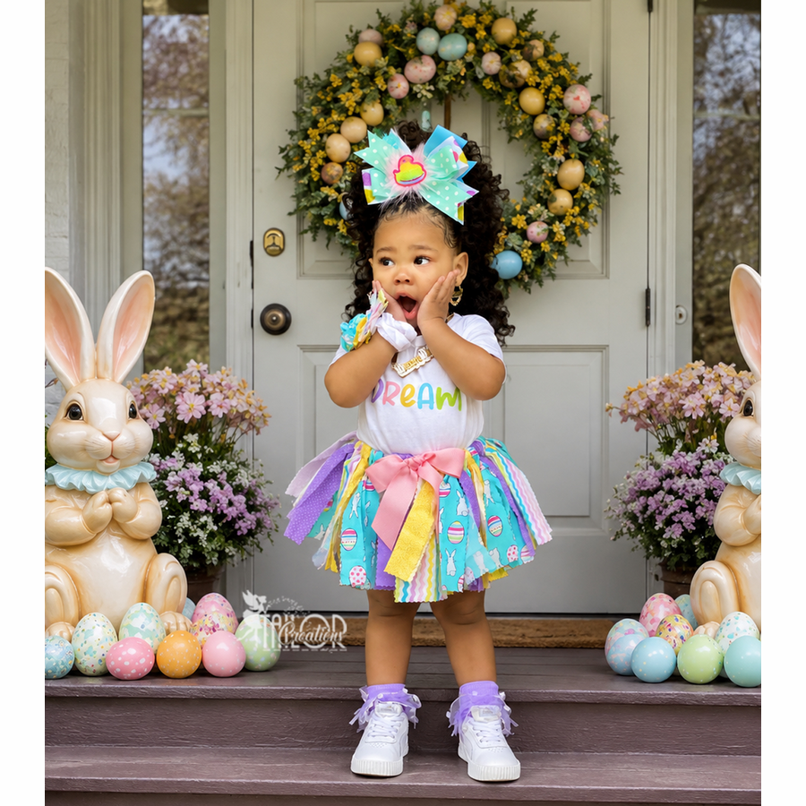 Pastel Easter Custom Name Scrap Fabric Tutu Outfit - Pastel Rabbit Bunny Egg Hunt Toddler Baby Outfit