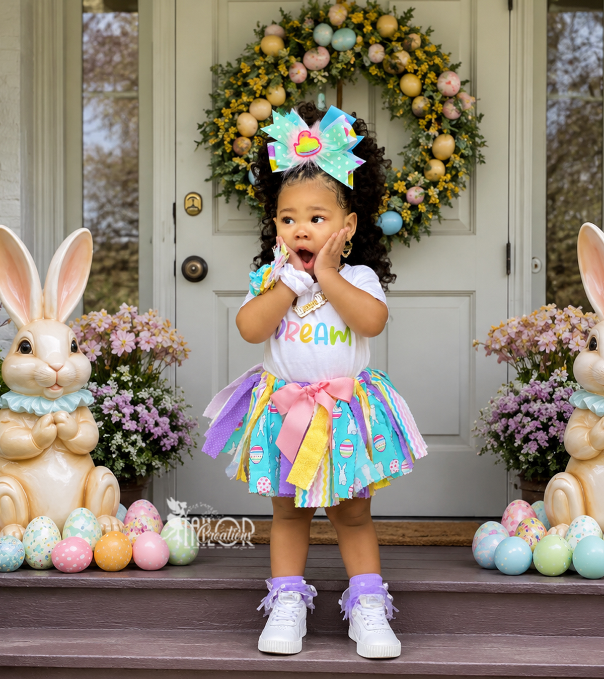 Pastel Easter Custom Name Scrap Fabric Tutu Outfit -  Pastel Rabbit Bunny Egg Hunt Toddler Baby Outfit