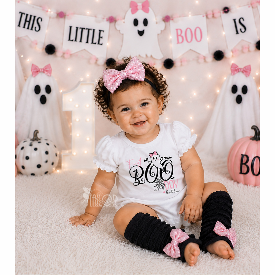 Pastel First Boo Day Ghost First Birthday Bubble Romper - Spooky One Custom Birthday Party Bodysuit