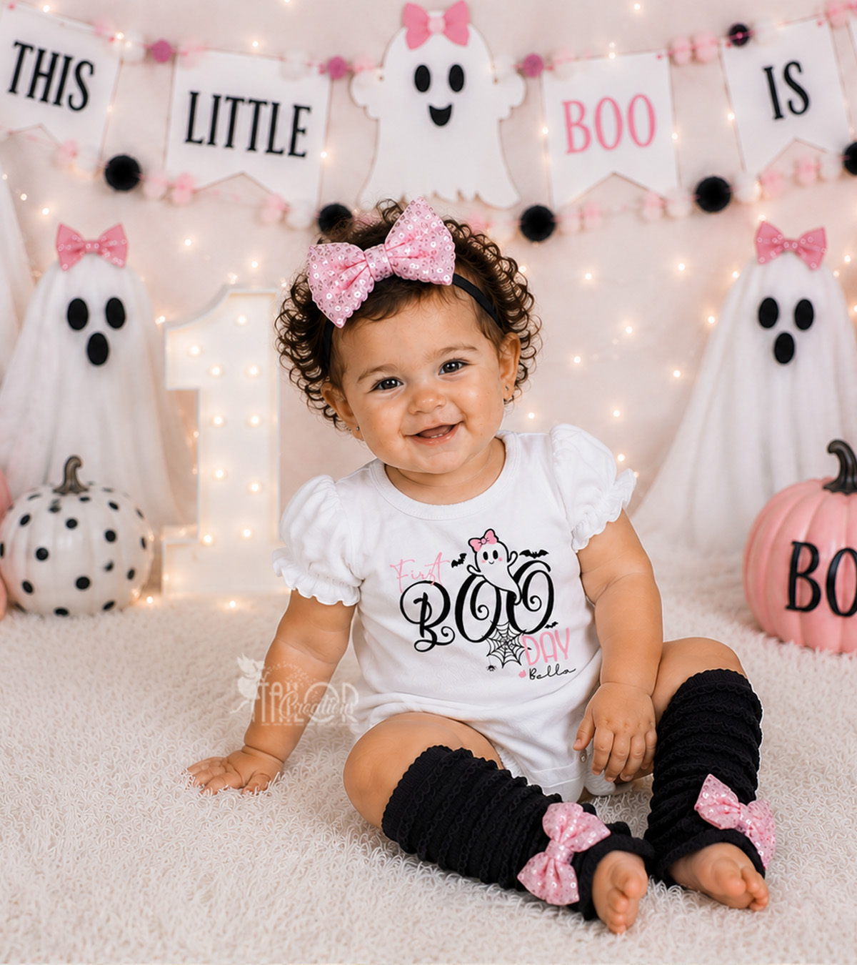 Pastel First Boo Day Ghost First Birthday Bubble Romper - Spooky One Custom Birthday Party Bodysuit