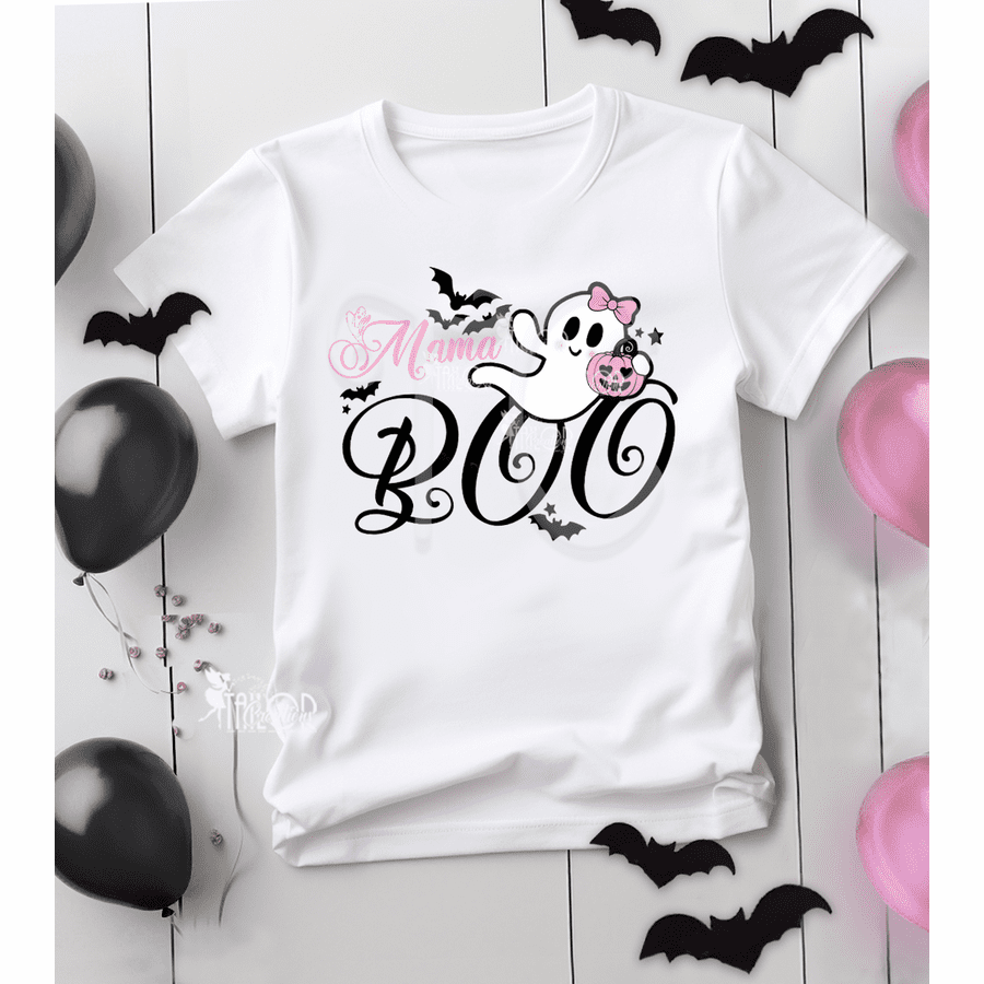 Ghost Boo Halloween Matching Family Birthday Party Shirts - Halloween Pink Black Family Tees
