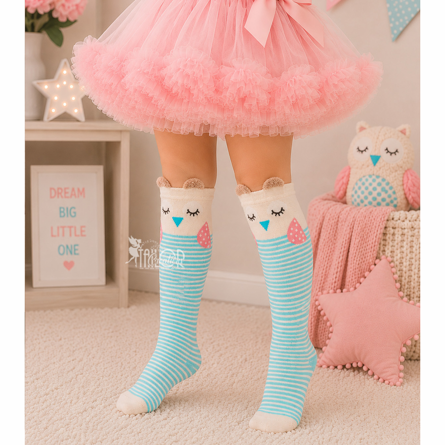 Pastel Owl Knee High Socks for Kids - Cute Animal Socks for Toddler Kids