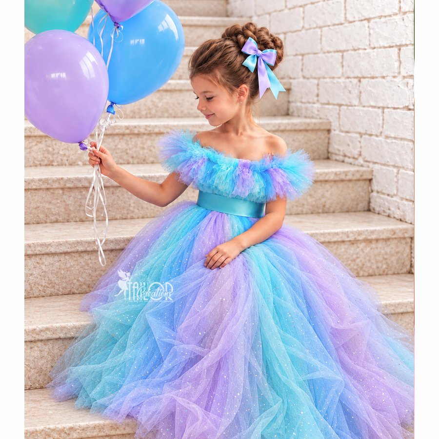 Pastel Rainbow Birthday Girl Tulle Tutu Dress - Mermaid Rainbow Flower Girl Dress