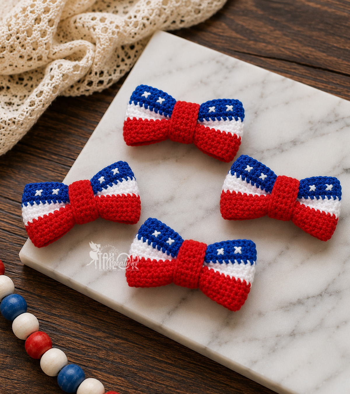Patriotic Crochet Hair Bow Clip, Fourth of July Hair Clip, Crochet Hair Bow