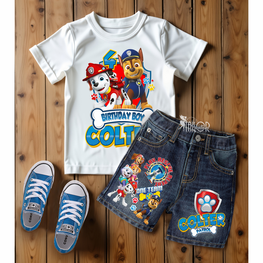 Paw Patrol Custom Denim Birthday Outfit Toddler Boys - Paw Patrol Shorts Set