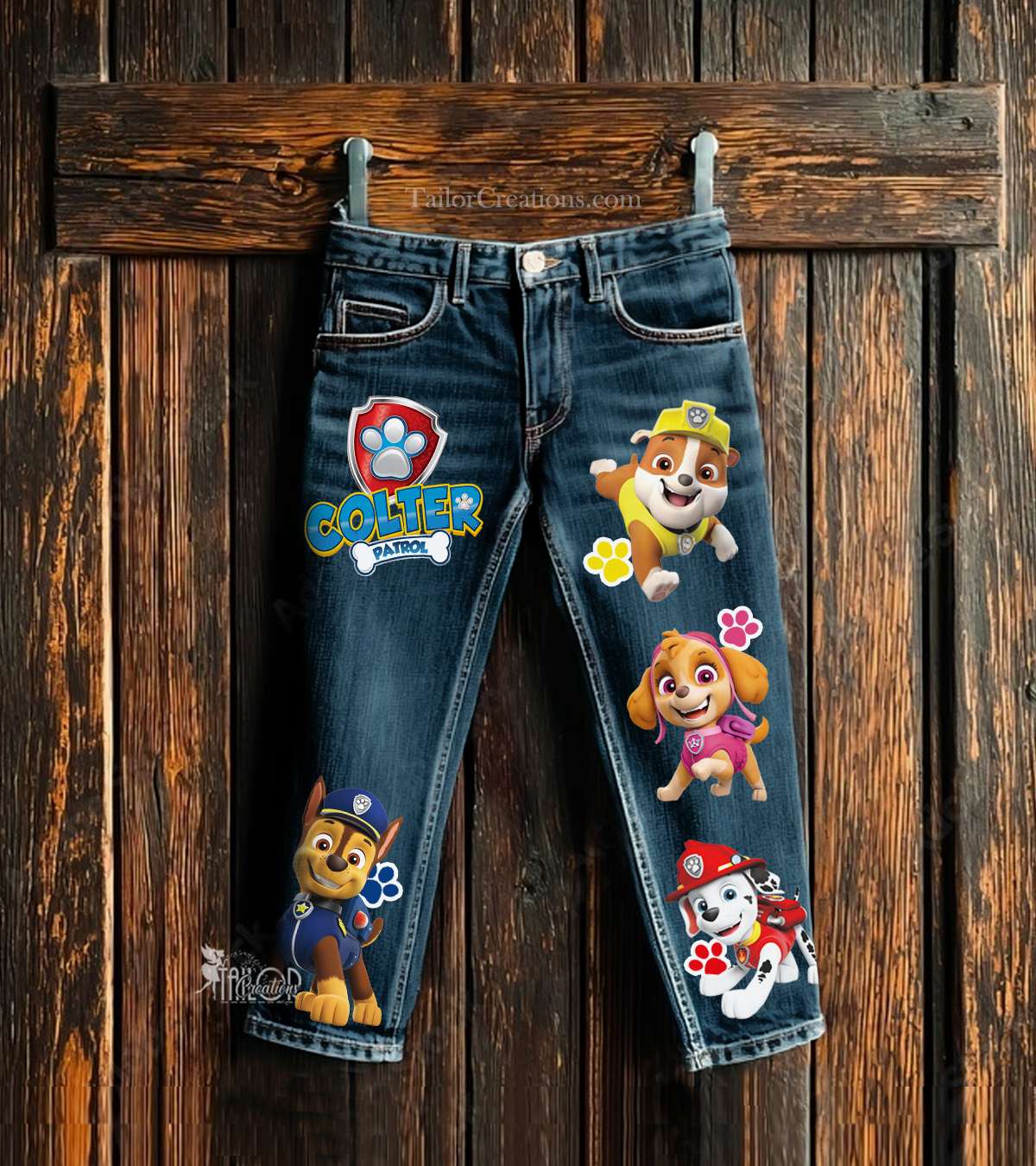 Paw Patrol Custom Jeans Pants - Paw Patrol Custom Birthday Party Denim Outfit Tee Shirt