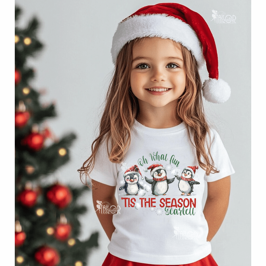 Penguin Christmas Custom Tee Shirt for Kids - Cute Tis the Season Toddler Sweatshirt
