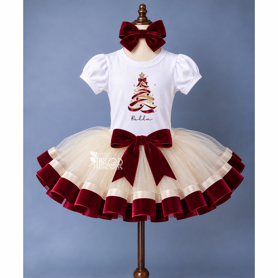 Christmas Velvet Toddler Girl Tutu Outfit - Personalized Christmas Dress for Girls