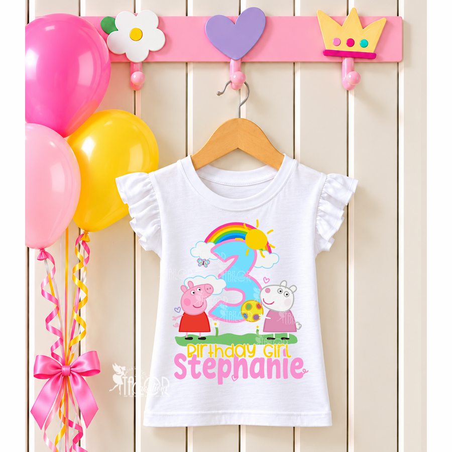 Peppa Pig and Suzy Birthday Tee Shirt - Personalized Peppa Pig Birthday Party Shirt Girl