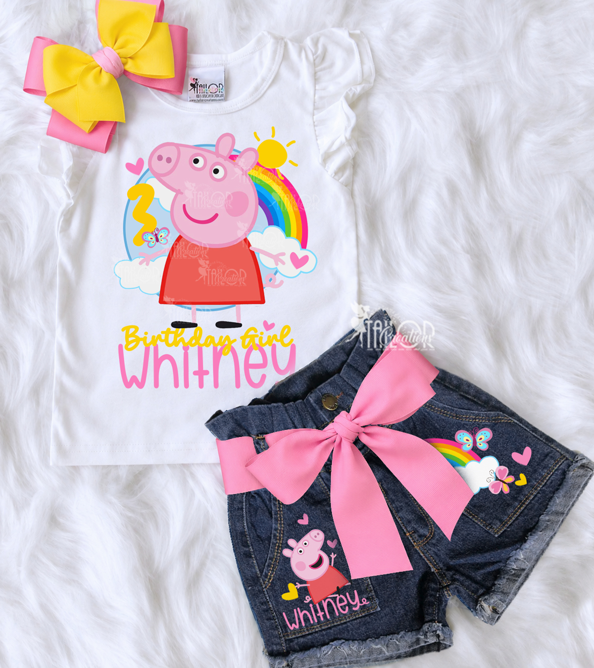Peppa Pig Birthday Party Denim Outfit - Peppa Pig Personalized Outfit Girl