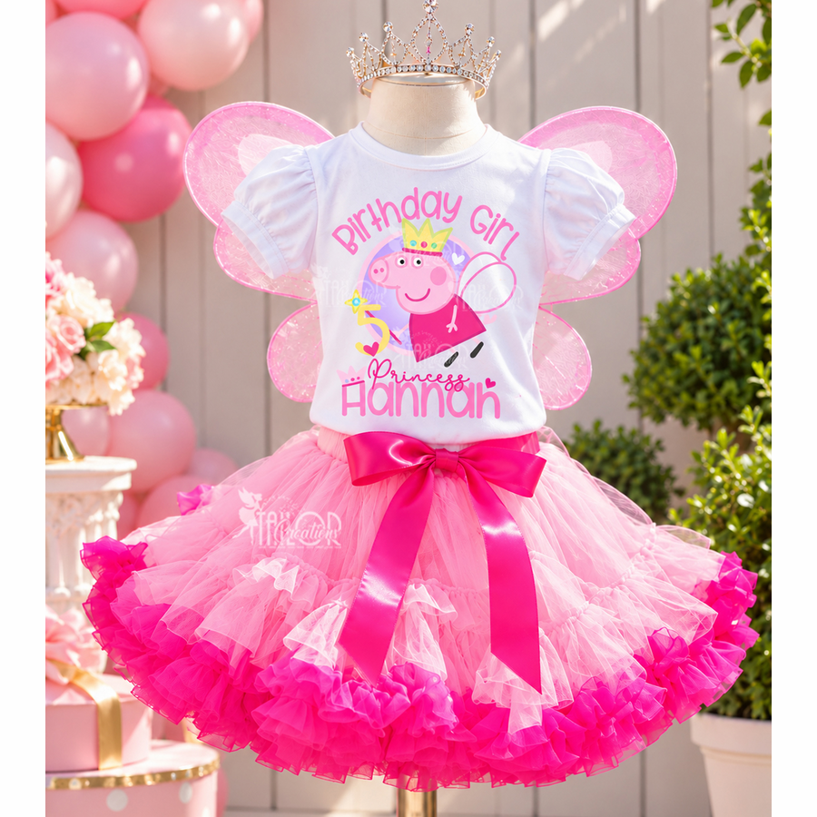 Peppa Pig Fairy Birthday Pettiskirt Tutu Outfit - Petti Coat and Denim Jacket Birthday Outfit