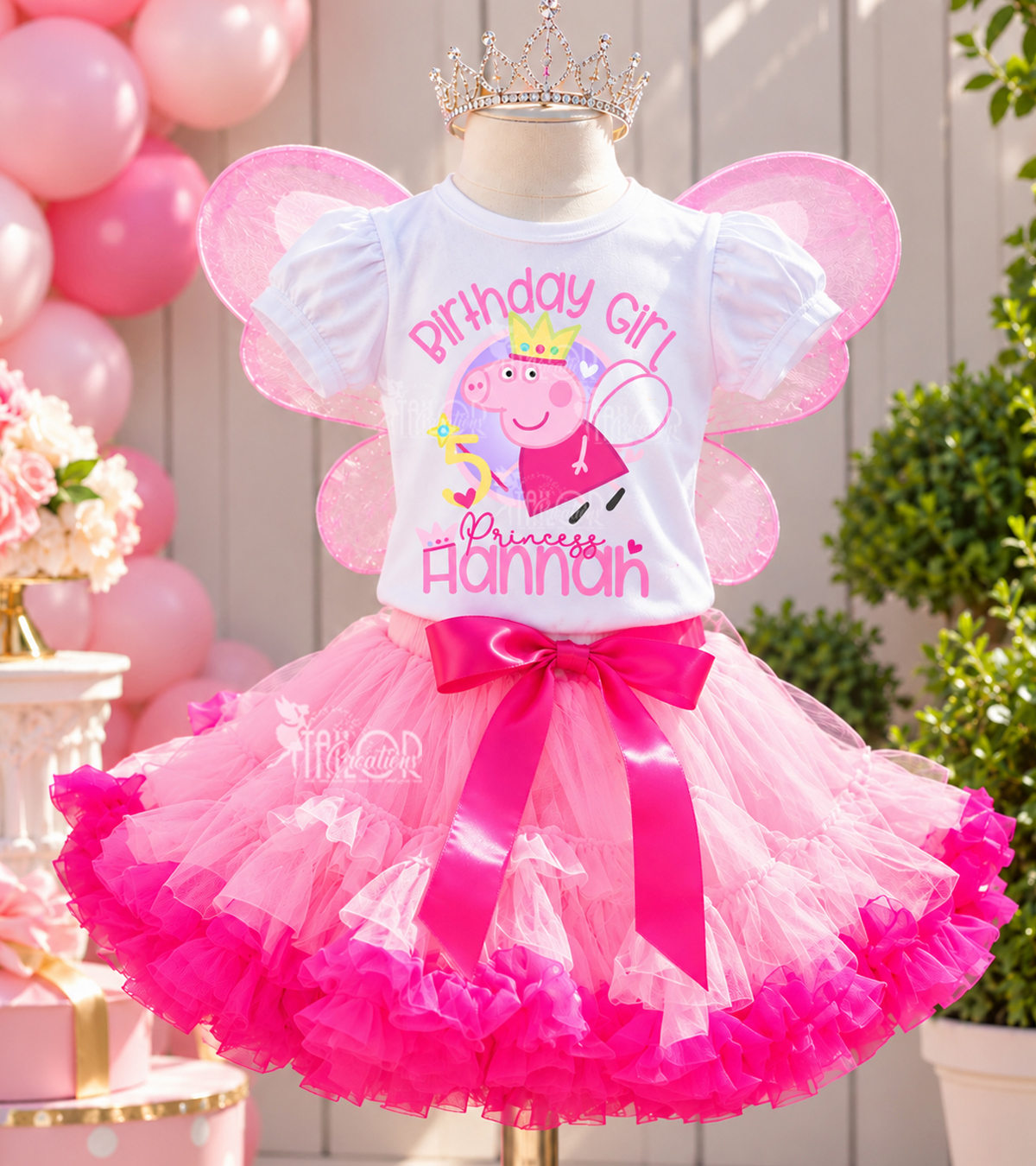 Peppa Pig Fairy Birthday Pettiskirt Tutu Outfit - Petti Coat and Denim Jacket Birthday Outfit