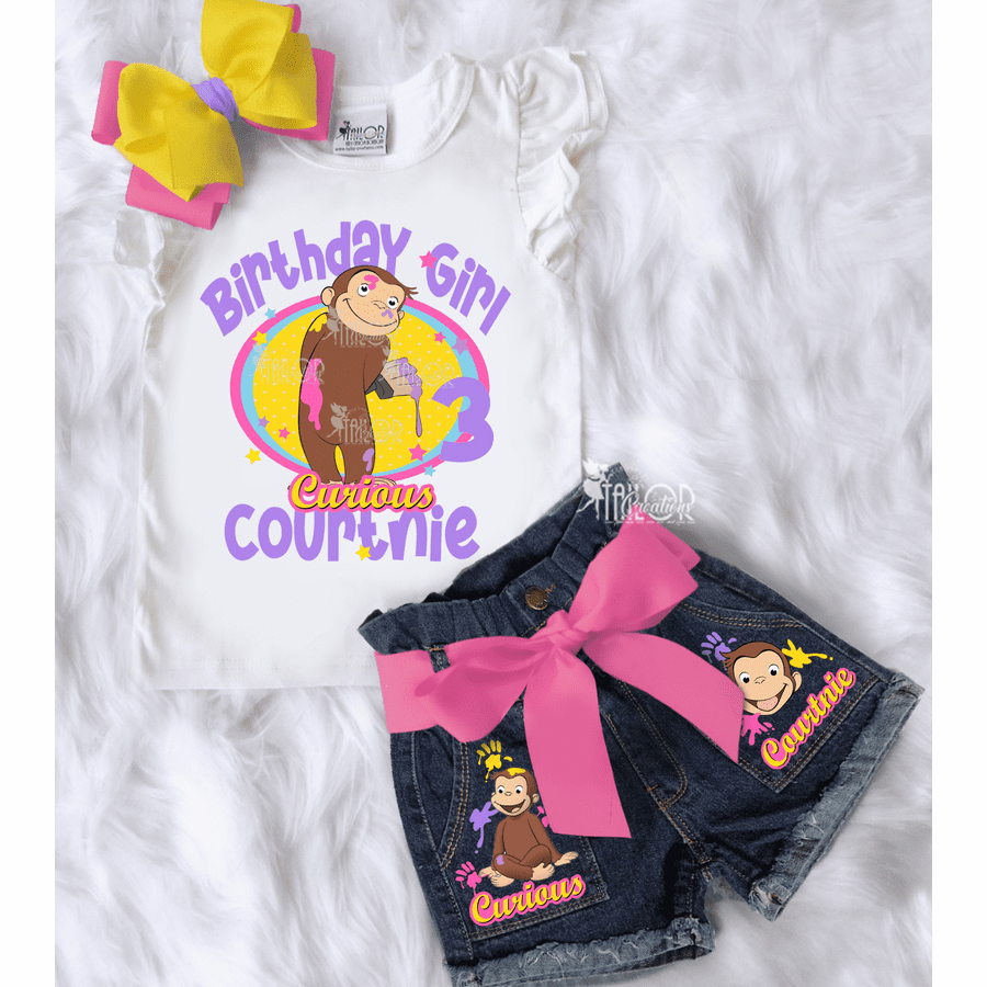 Curious George Pink Girl Birthday Shirt - Curious George Matching Family Birthday Shirts - Personalized Family Shirts - Custom Curious George Birthday