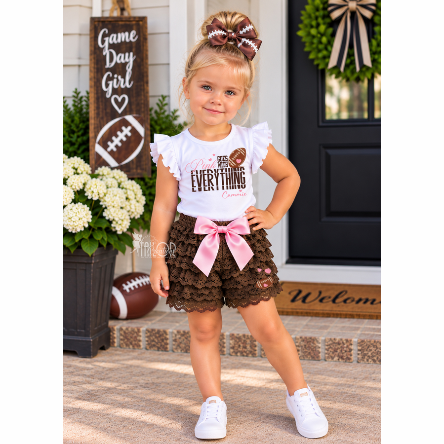 Personalized Pink Football Outfit Girl - Game Day Football Outfit - Matching Siblings Football Outfit