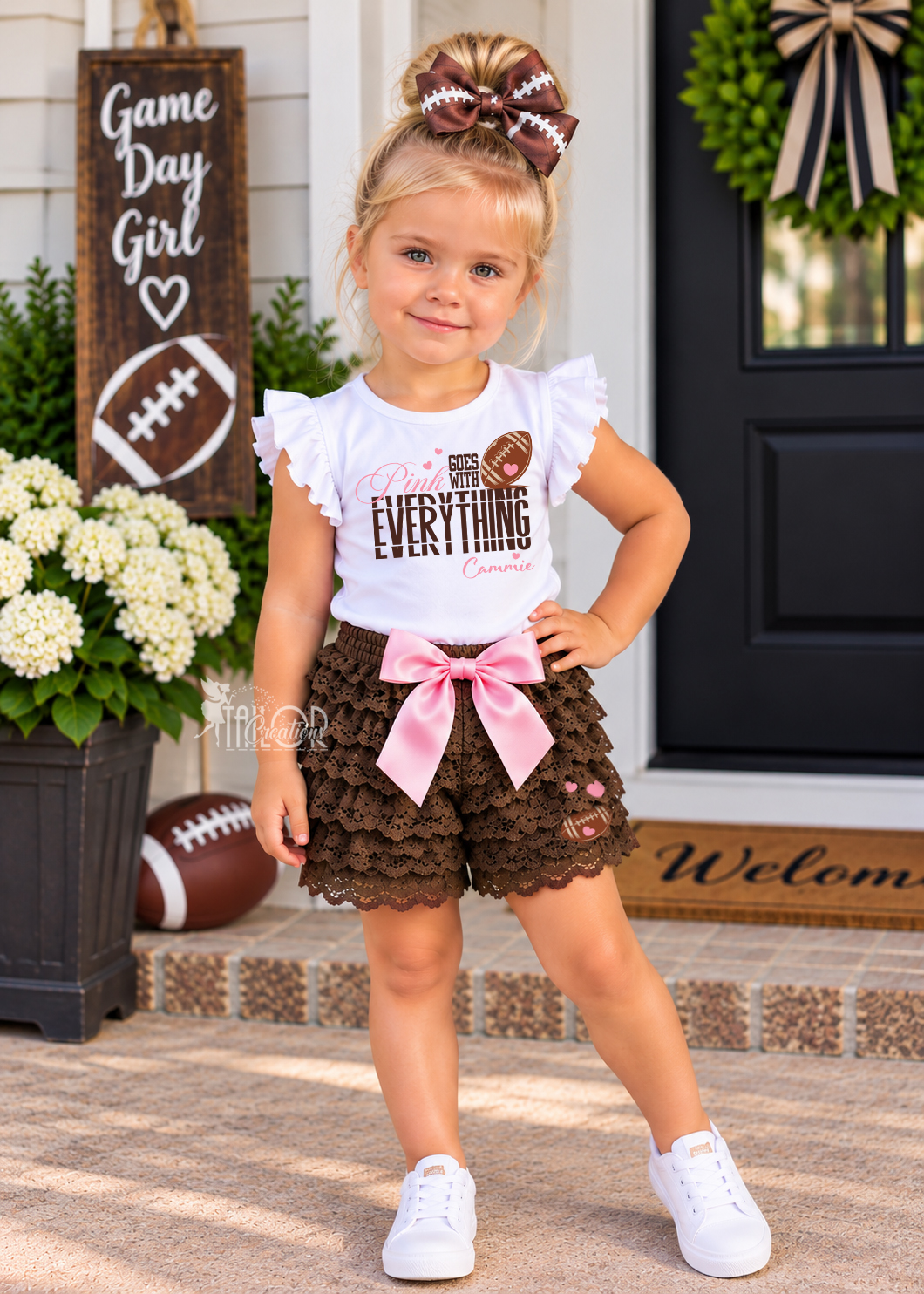 Personalized Pink Football Outfit for Toddler Girl - Game Day Football Outfit Girl - Matching Siblings Football Outfit