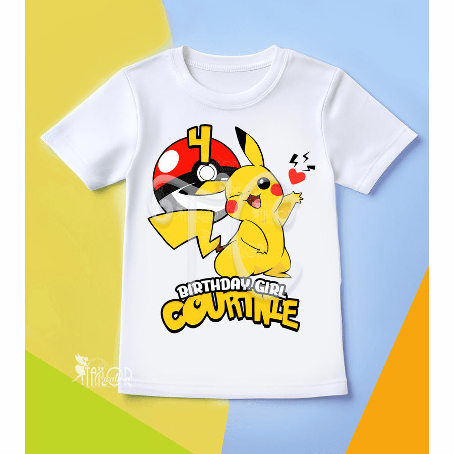 Pikachu Birthday Party Tee Shirt for Girls - Anime Pokemon Pikachu Outfit for Girls