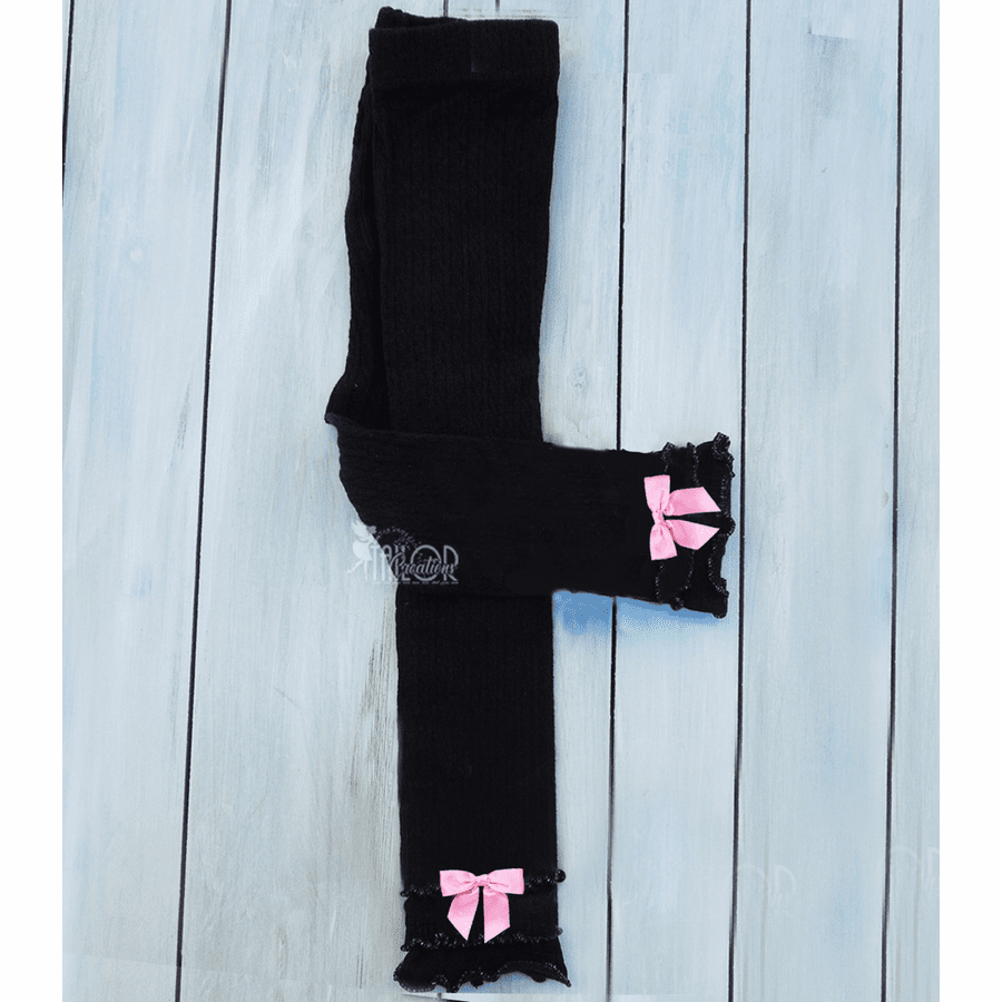 Pink and Black Bow Leggings Tights for Baby Girl Toddler - Ghost Pink & Black Halloween