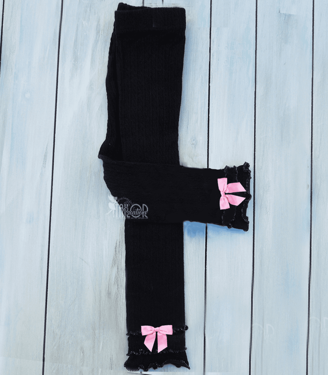 Pink and Black Bow Leggings Tights for Baby Girl Toddler - Ghost Pink & Black Halloween