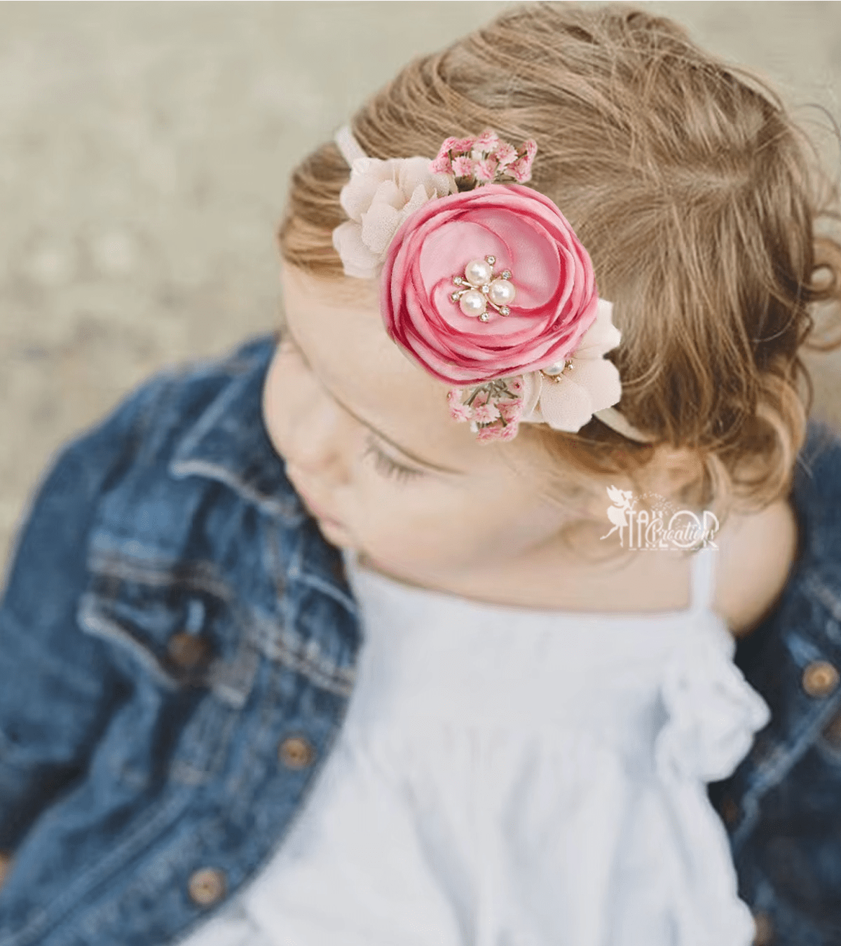 Pink and Ivory Vintage Inspired Rhinestone Pearl Baby Infant Toddler Headband
