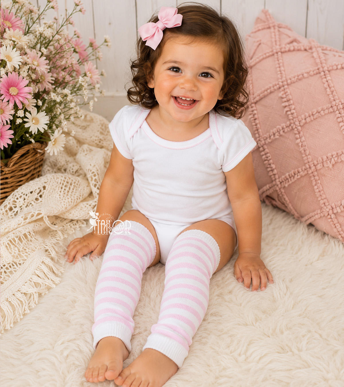 Pink and White Striped Leg Warmers for Girls - Pink Leg Warmers for Baby and Toddler Girl