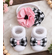 Pink & Black Fabric Flower Cluster Hair Clip for Toddler Girl - Pink & Black Baby Girl Gift Set