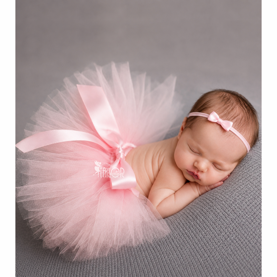 Soft Light Pink Newborn Baby Girl Tutu and Headband Set - Pink Tutu Dress for Baby Girl