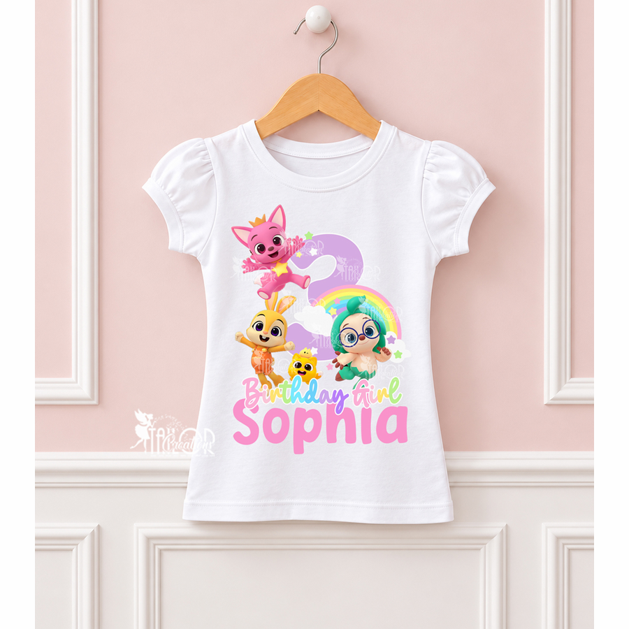 Pinkfong and Hogi Personalized Birthday Party Tee Shirt - Pinkfong Birthday Girl Outfit Ideas