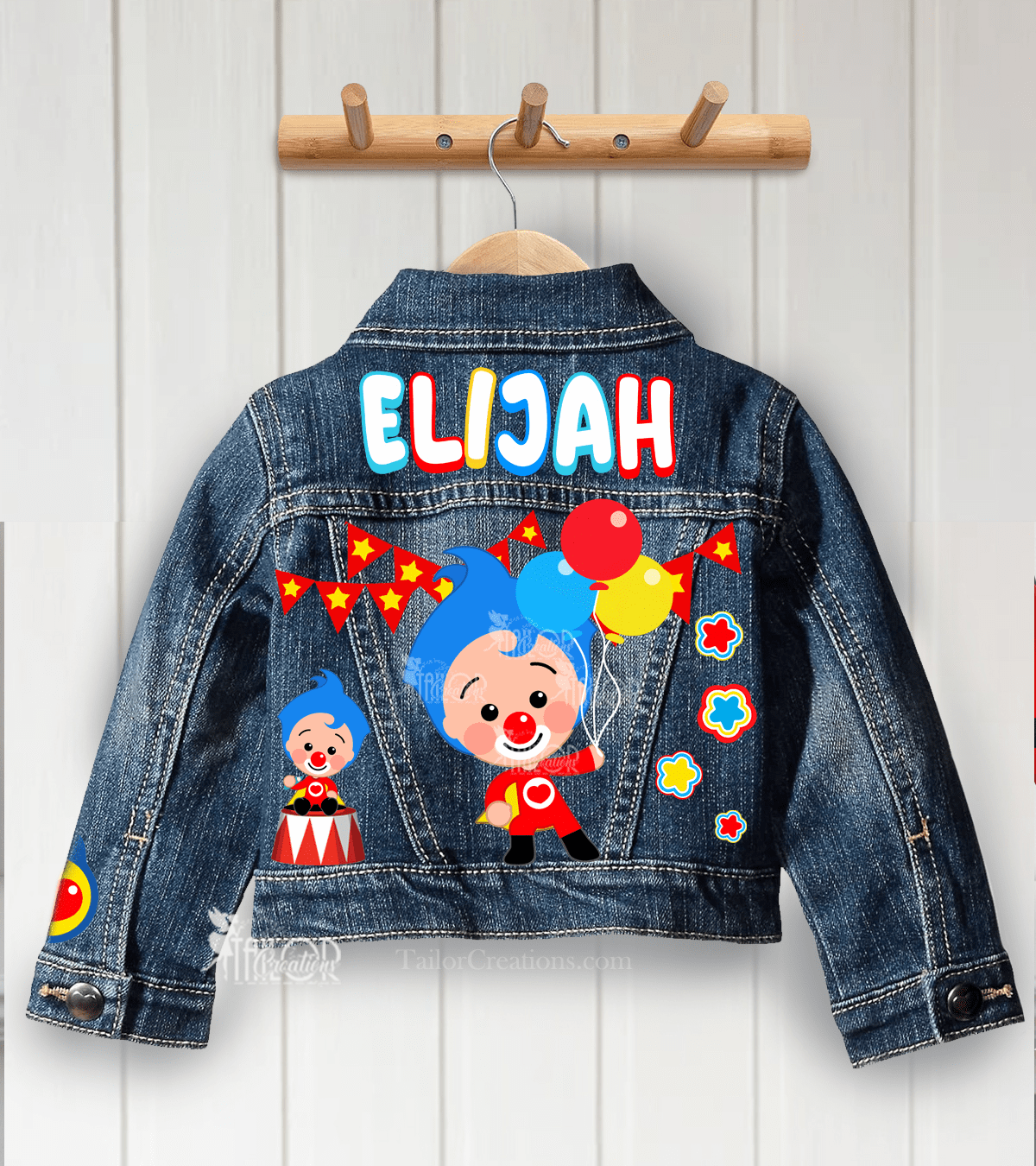 Plim Plim Denim Jacket - Payaso Payasa Custom Name Para Nino - Chaquetas de Plim Plim