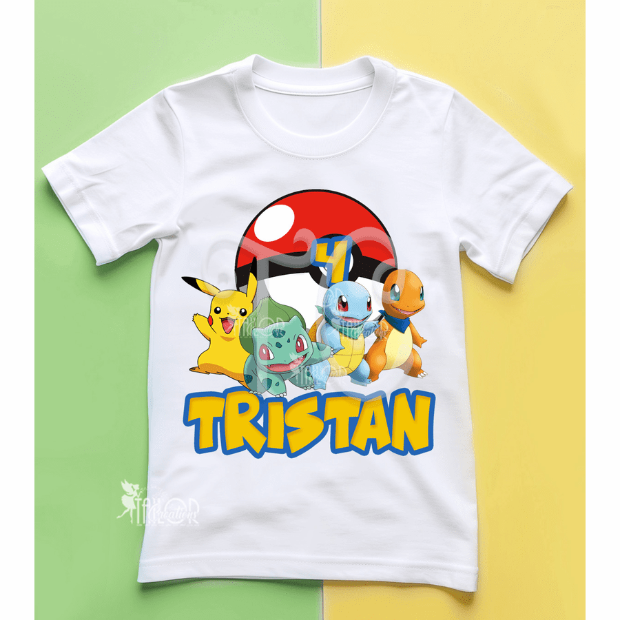 Pokemon Birthday Party Tee Shirt - Anime Birthday Party Outfit Kids