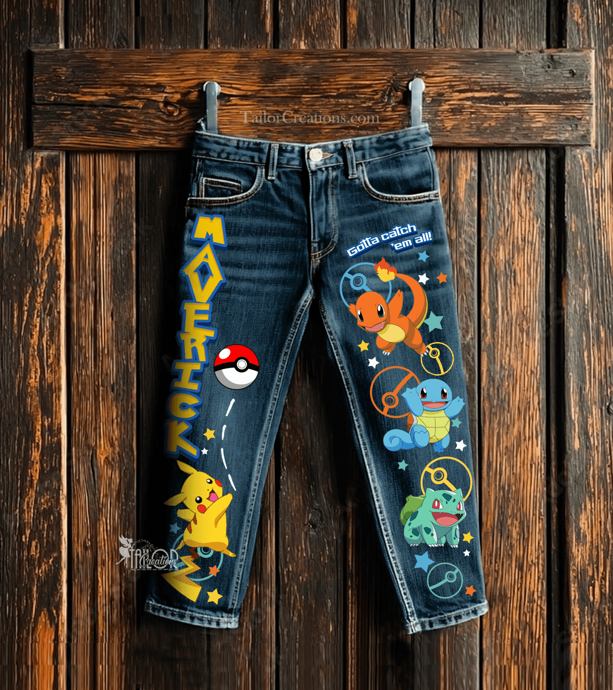 Pokemon Custom Denim Jeans Kids - Pokemon Anime Denim Pants Gift Outfit