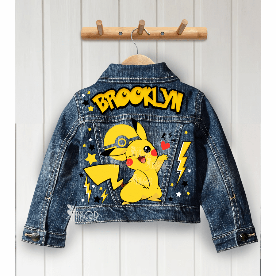 Pokemon Pikachu Denim Jacket Kids Gift - Anime Custom Denim Jacket Kids Adults