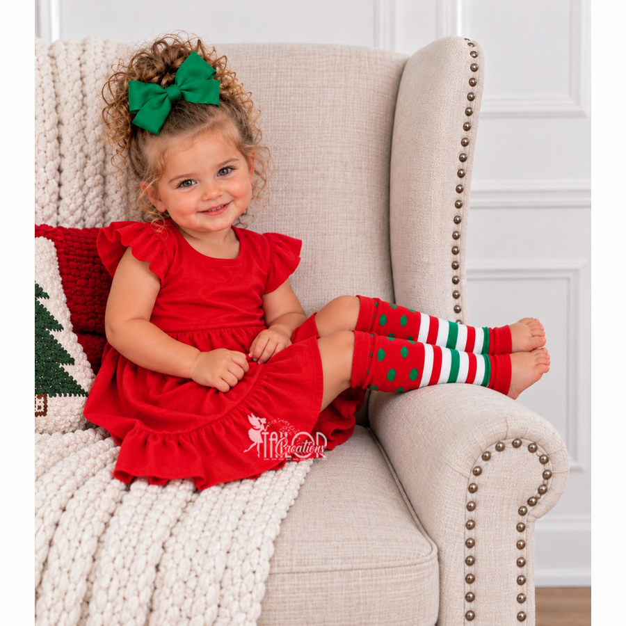 Polka Dots and Stripes Christmas Leg Warmers Kids - Holiday Patterned Warmers for Toddlers