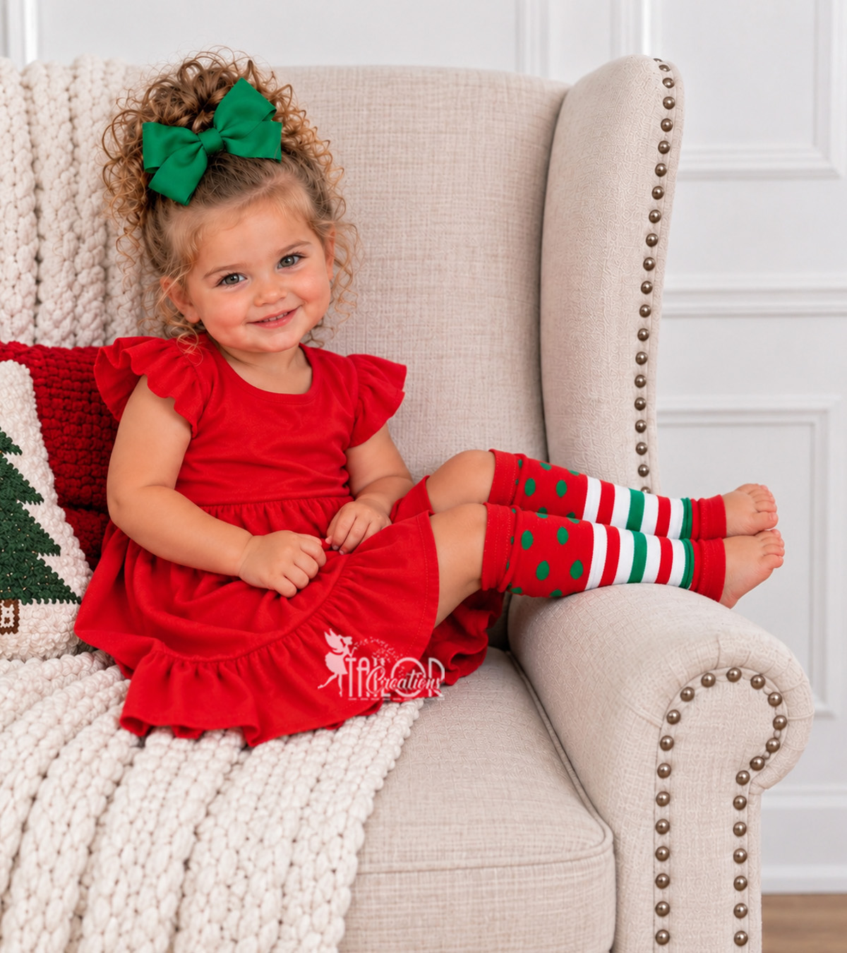 Polka Dots and Stripes Christmas Leg Warmers Kids - Holiday Patterned Warmers for Toddlers