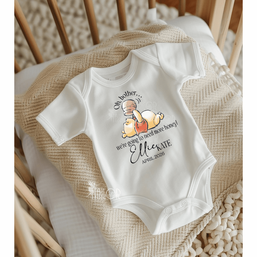 Pooh Bear Baby Onesie Announcement Bodysuit - Personalize Baby Bear Onesie