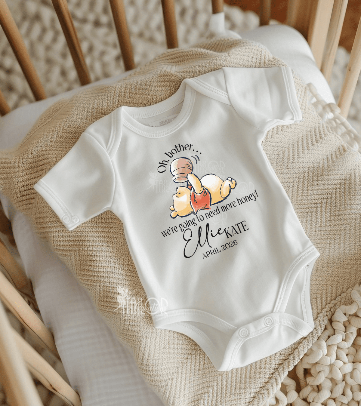 Pooh Bear Baby Onesie Announcement Bodysuit - Personalize Baby Bear Onesie