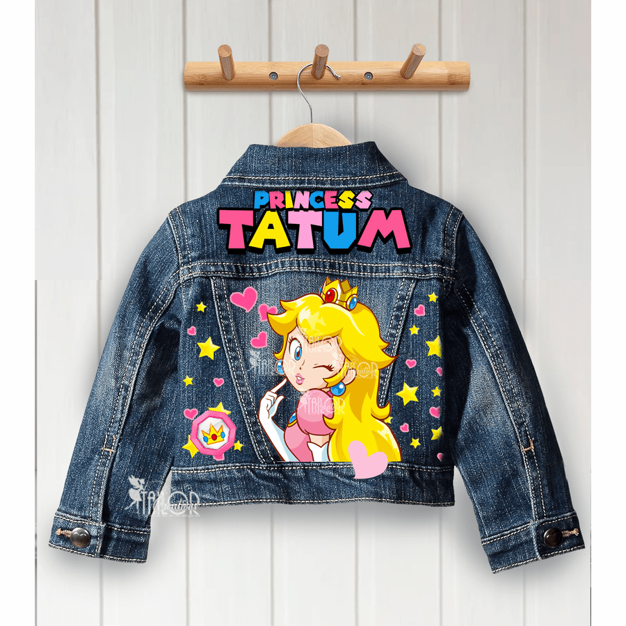 Princess Peach Jean Jacket - Custom Toddler Denim Jacket - Princess Peach Gift Ideas