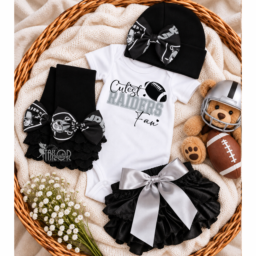 Raiders Newborn Baby Girl Outfit - Cutest Raiders Fan Bodysuit Gift Box for Girl