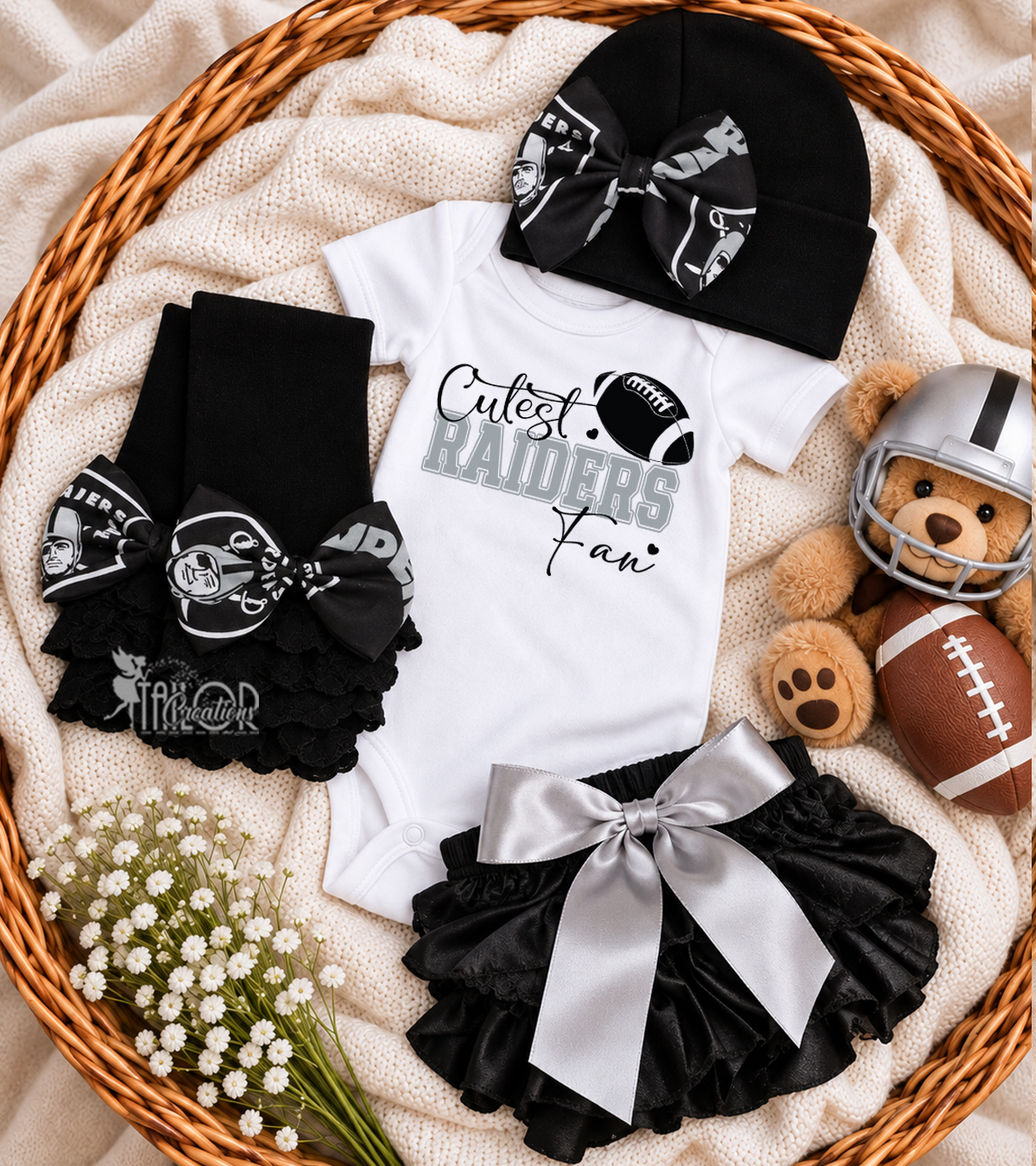 Raiders Newborn Baby Girl Outfit - Cutest Raiders Fan Bodysuit Gift Box for Girl
