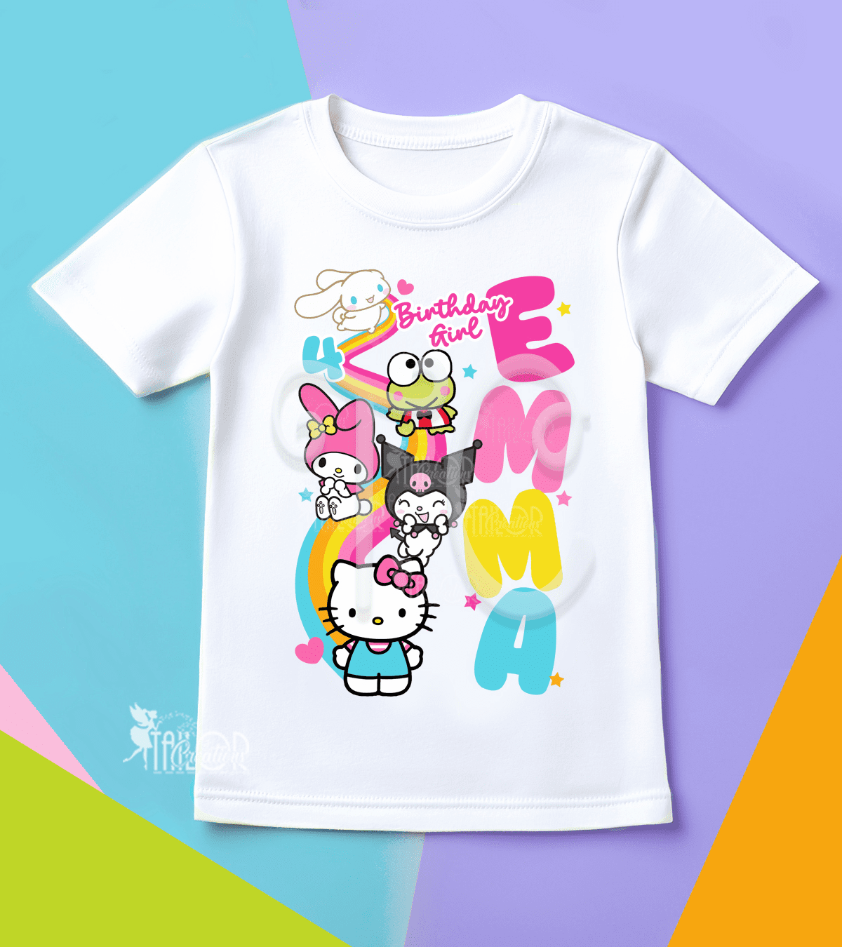Rainbow Hello Kitty Birthday Shirt, Kawaii Birthday Shirts, Kawaii Party Ideas