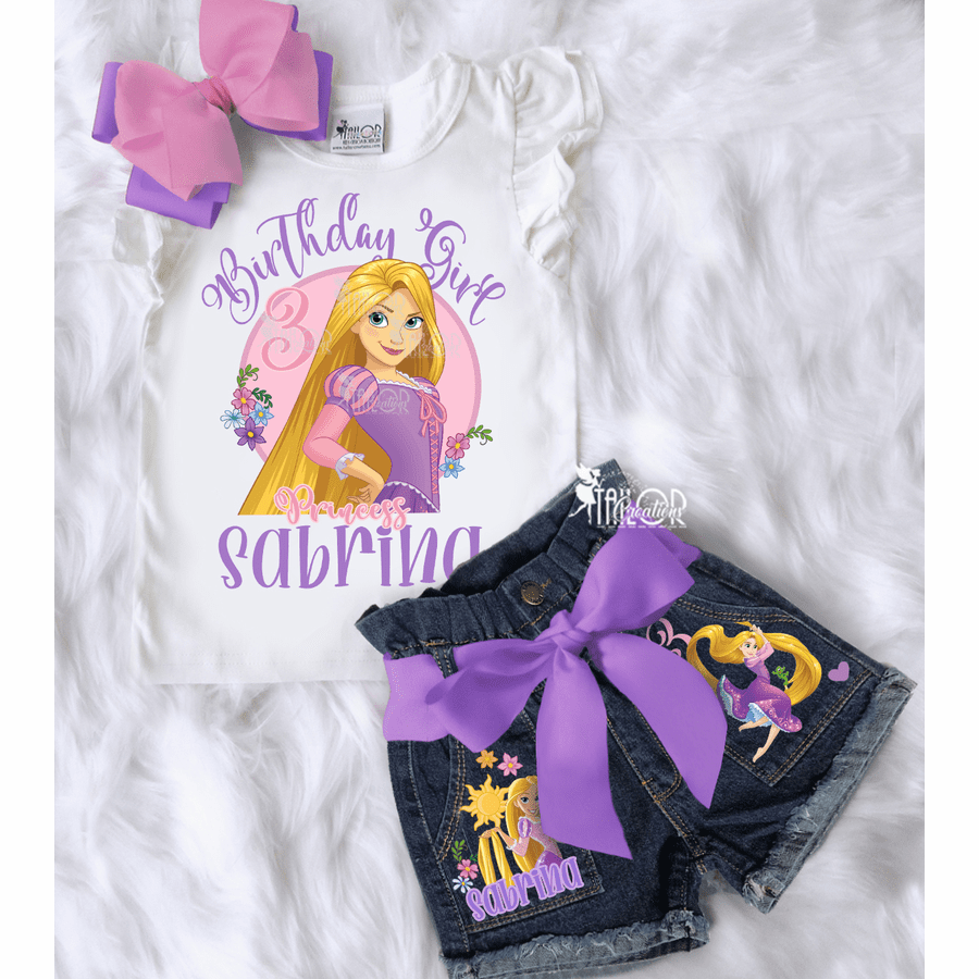 Rapunzel Birthday Outfit for Girls - Disney Princess Birthday Denim Outfit Kids