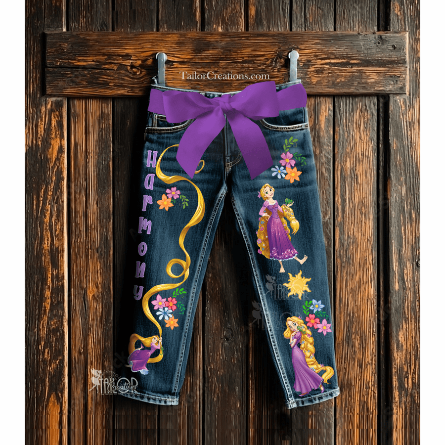 Rapunzel Custom Denim Pants - Disney Custom Denim Birthday Outfit Gift